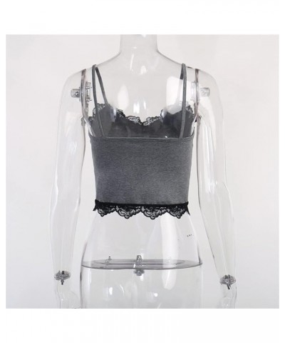 Womens Gothic Crop Top Goth Grunge Lace Tank Tops Punk Y2k Cami Alt Shirts Streetwear Casual Camisole Grey 1 $9.20 Tanks