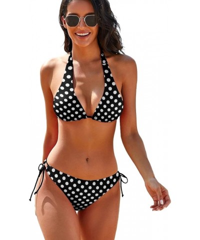 Women's Girls Bikini Sets Beach Swimsuit with Adjustable Spaghetti Strap White Black Polka Dot Coffee $13.70 Swimsuits