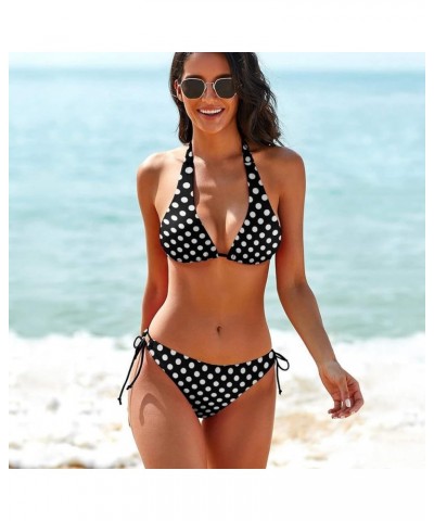 Women's Girls Bikini Sets Beach Swimsuit with Adjustable Spaghetti Strap White Black Polka Dot Coffee $13.70 Swimsuits