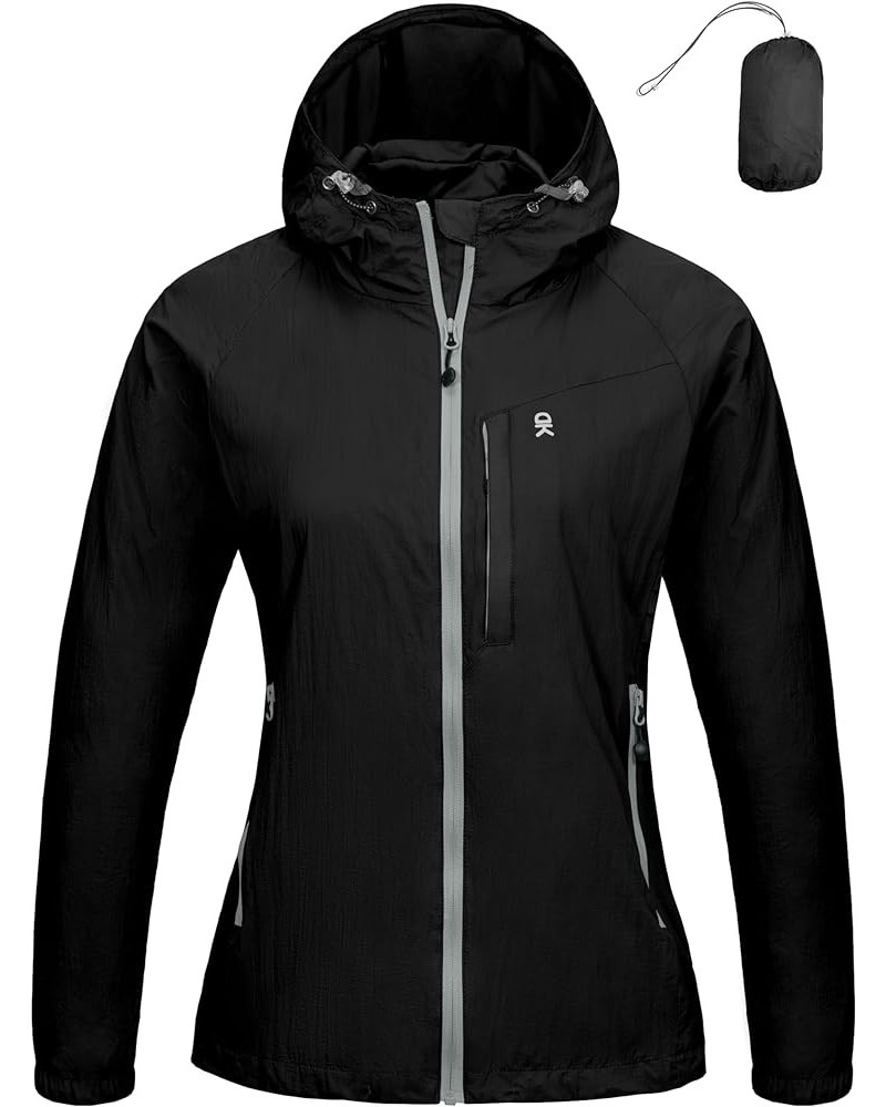 Women's Packable Lightweight Hooded Jacket Windproof Windbreaker with Recycled Insulation Black $28.20 Jackets