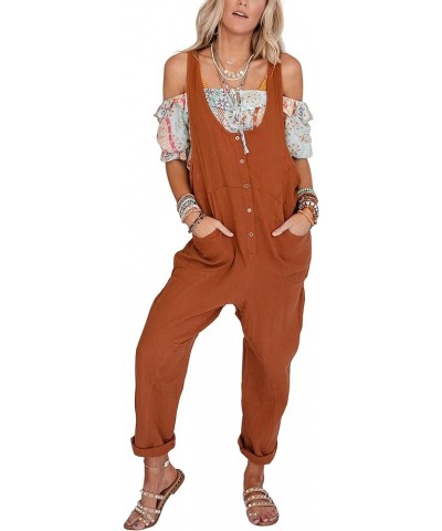 Womens Overalls Summer Jumpsuits Casual Jumpers for Women Cotton Jumpsuit with Pockets Rust $11.19 Overalls