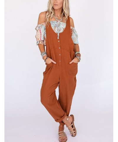 Womens Overalls Summer Jumpsuits Casual Jumpers for Women Cotton Jumpsuit with Pockets Rust $11.19 Overalls