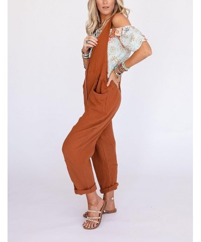 Womens Overalls Summer Jumpsuits Casual Jumpers for Women Cotton Jumpsuit with Pockets Rust $11.19 Overalls