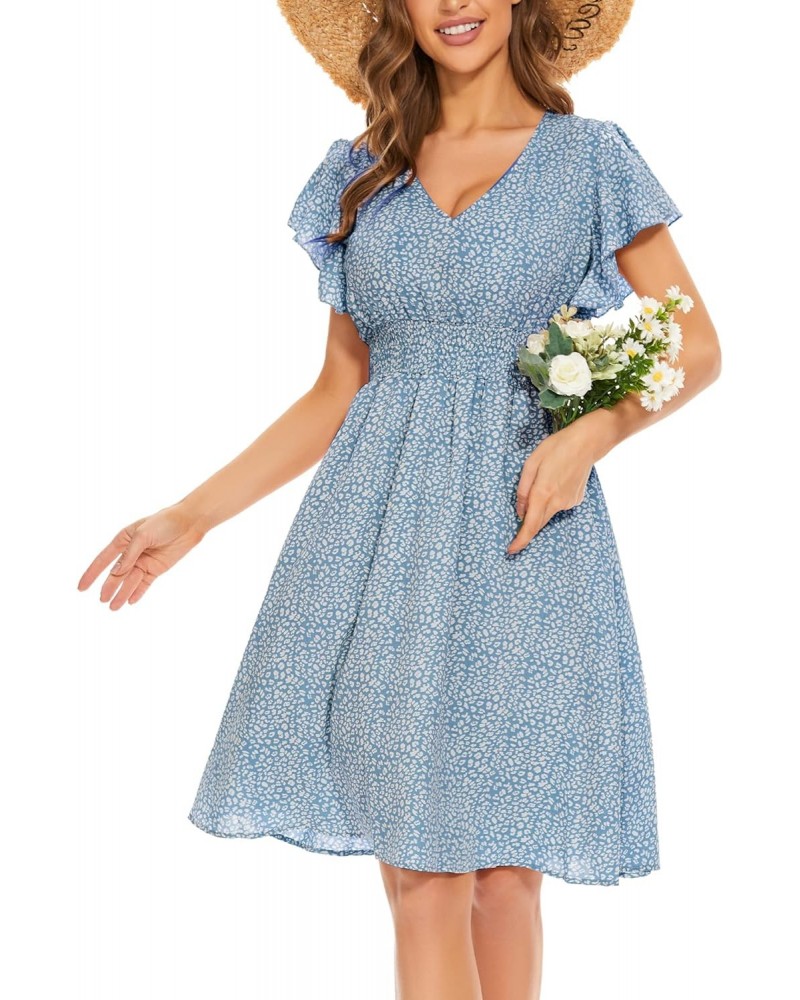 Women's 2023 Floral Summer Dress V Neck Ruffle Short Sleeve A-Line Bohemian Midi Dress $10.80 Dresses