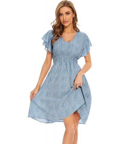 Women's 2023 Floral Summer Dress V Neck Ruffle Short Sleeve A-Line Bohemian Midi Dress $10.80 Dresses