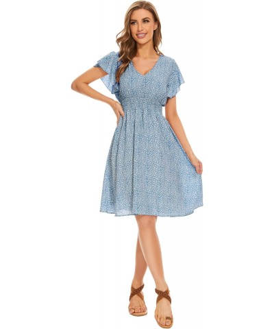 Women's 2023 Floral Summer Dress V Neck Ruffle Short Sleeve A-Line Bohemian Midi Dress $10.80 Dresses