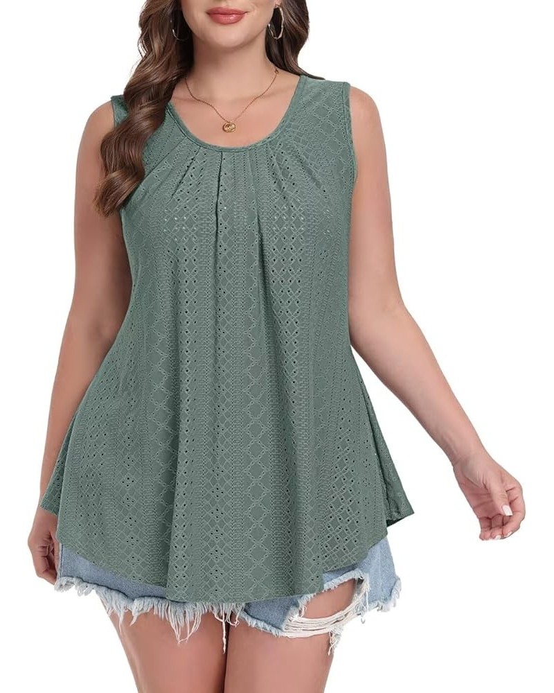 Plus Size Tank Tops Summer Tops Eyelet Sleeveless T-Shirts Scoop Neck Loose Flowy Casual Tunic Shirts(1X-6X) Grayishgreen $9....