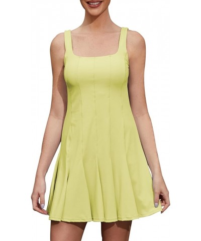 Workout Dress with Built-in Bra Shorts Workout 2-in-1 Golf Skirts Pockets Vertical Stripe Splicing Outfits Green $18.33 Activ...