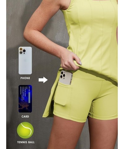 Workout Dress with Built-in Bra Shorts Workout 2-in-1 Golf Skirts Pockets Vertical Stripe Splicing Outfits Green $18.33 Activ...