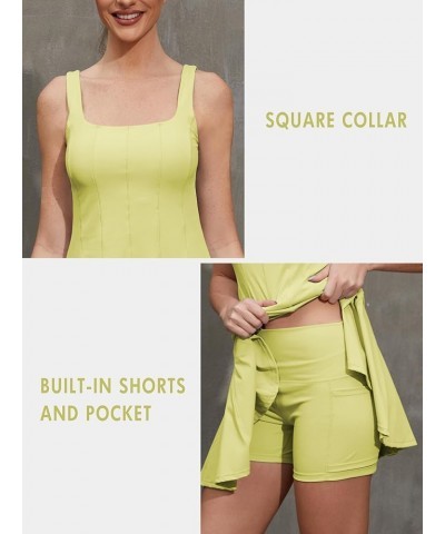 Workout Dress with Built-in Bra Shorts Workout 2-in-1 Golf Skirts Pockets Vertical Stripe Splicing Outfits Green $18.33 Activ...