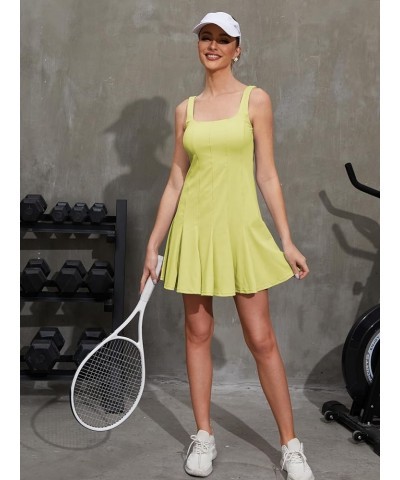 Workout Dress with Built-in Bra Shorts Workout 2-in-1 Golf Skirts Pockets Vertical Stripe Splicing Outfits Green $18.33 Activ...