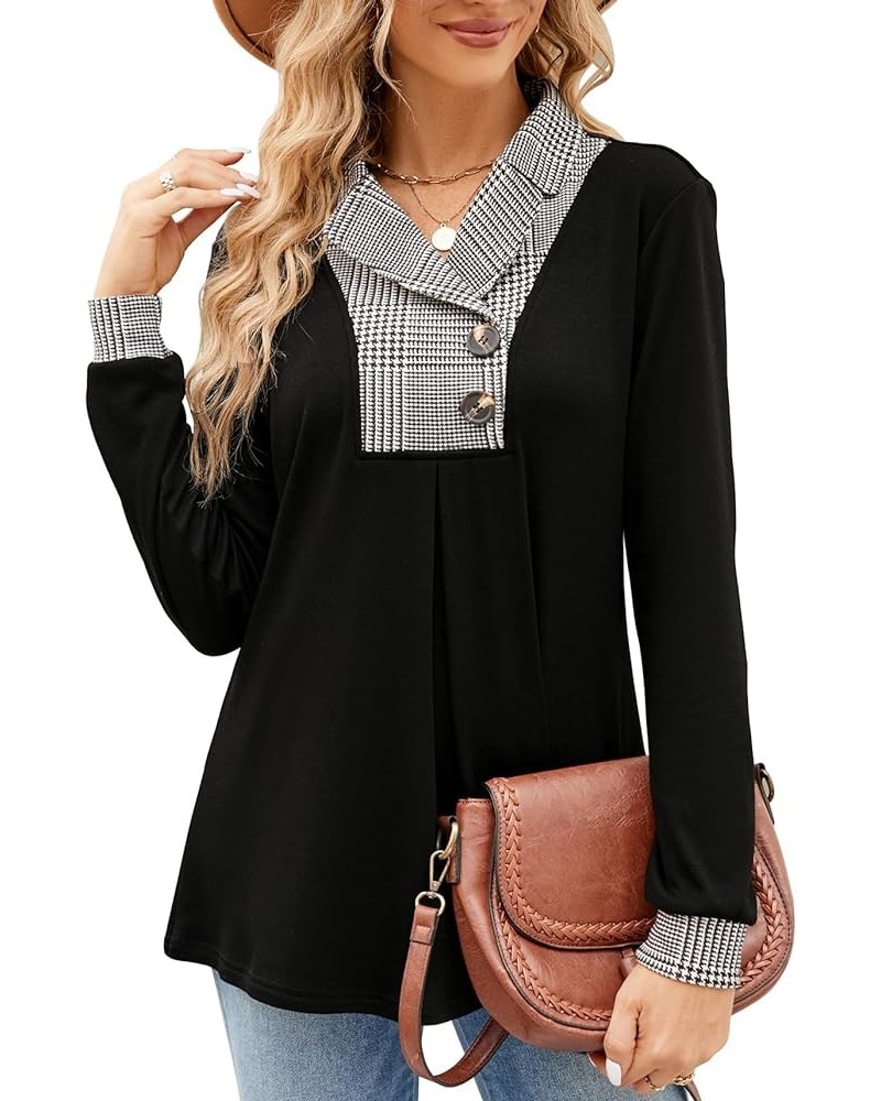 Womens Long Sleeve Tunic Tops for Leggings Casual Notch Collared Button Sweatshirts Pullover Shirt Tops 01black White $15.75 ...