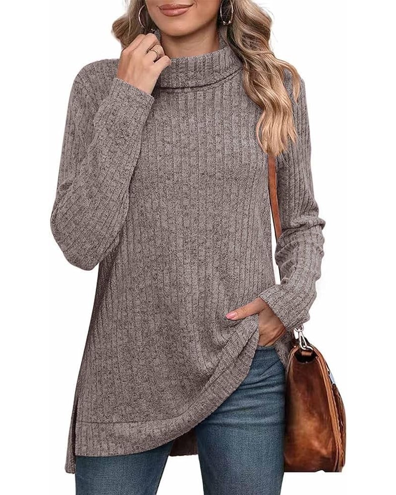 Women's High Neck Ribbed Pullover Elegant Oversized Turtleneck Side Split Tunic Tops Sweaters Heather Charcol $11.20 Sweaters