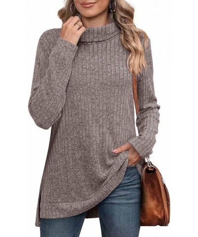 Women's High Neck Ribbed Pullover Elegant Oversized Turtleneck Side Split Tunic Tops Sweaters Heather Charcol $11.20 Sweaters