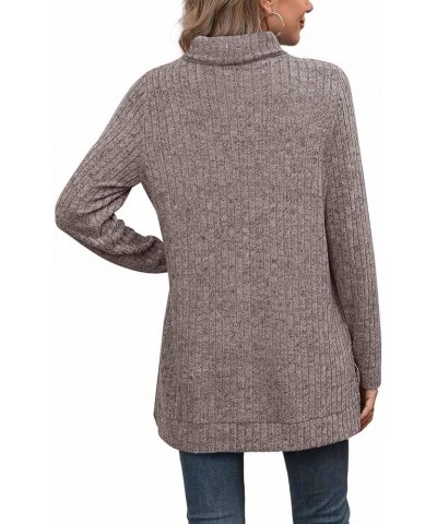 Women's High Neck Ribbed Pullover Elegant Oversized Turtleneck Side Split Tunic Tops Sweaters Heather Charcol $11.20 Sweaters