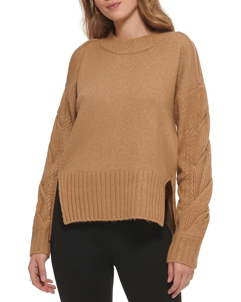 Women's Mock Neck Split Shoulder Cozy Sweater Fawn $20.30 Sweaters