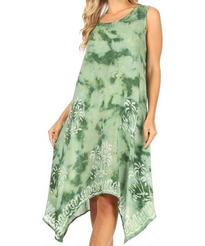 Tinna Women's Casual Sleeveless Tank Flare Midi Boho Print Dress Cover-up Ud46-2803-green $13.64 Swimsuits