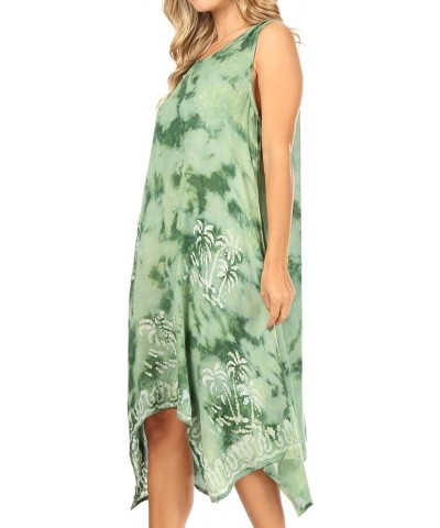 Tinna Women's Casual Sleeveless Tank Flare Midi Boho Print Dress Cover-up Ud46-2803-green $13.64 Swimsuits