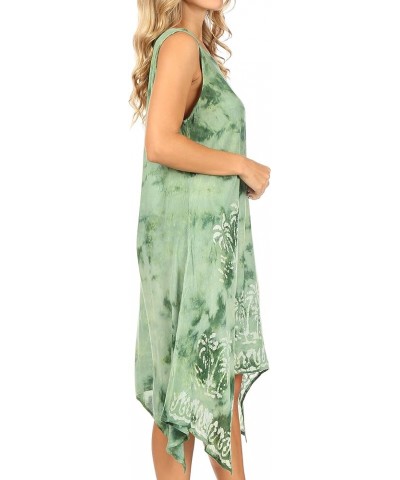 Tinna Women's Casual Sleeveless Tank Flare Midi Boho Print Dress Cover-up Ud46-2803-green $13.64 Swimsuits