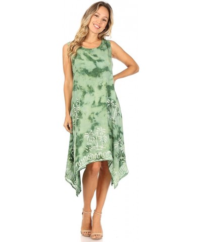 Tinna Women's Casual Sleeveless Tank Flare Midi Boho Print Dress Cover-up Ud46-2803-green $13.64 Swimsuits