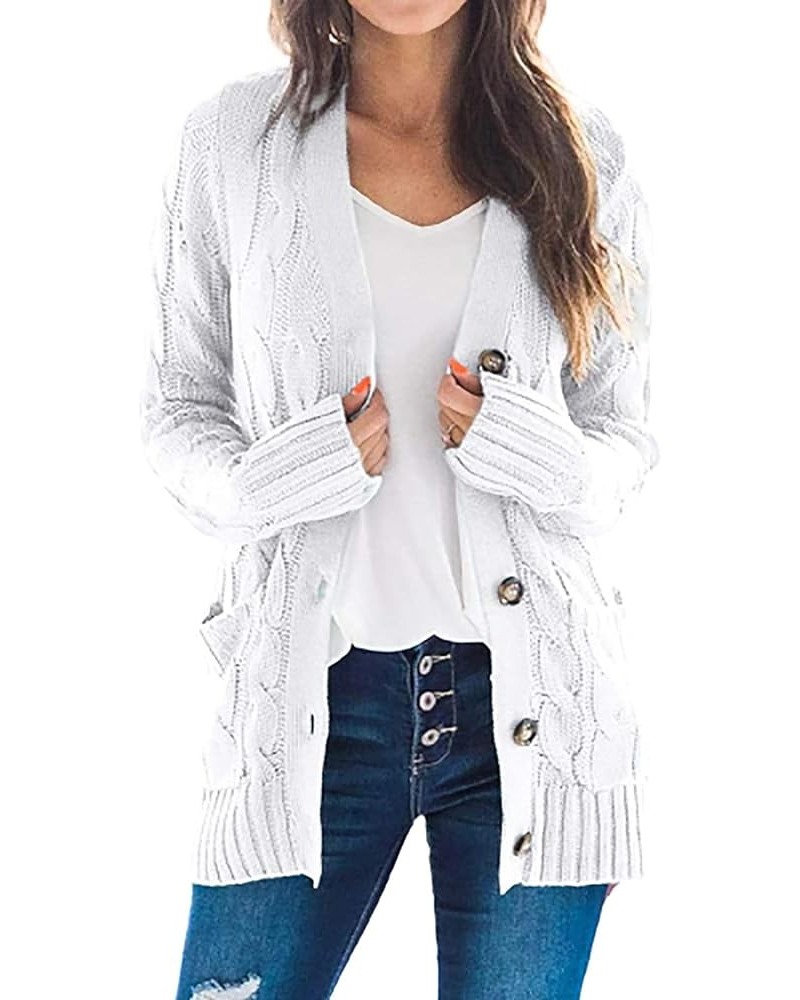 Sweaters for Women 2022 Fall Button Down Cardigans V Neck Long Sleeve Chunky Knit Mid Length Coatigan with Pockets A1-white $...