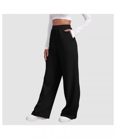 Women's Elastic Waist Drawstring Casual Pants Straight Leg Lightweight Trousers Loose Pants with Pockets B22-black ➤➤lightnin...