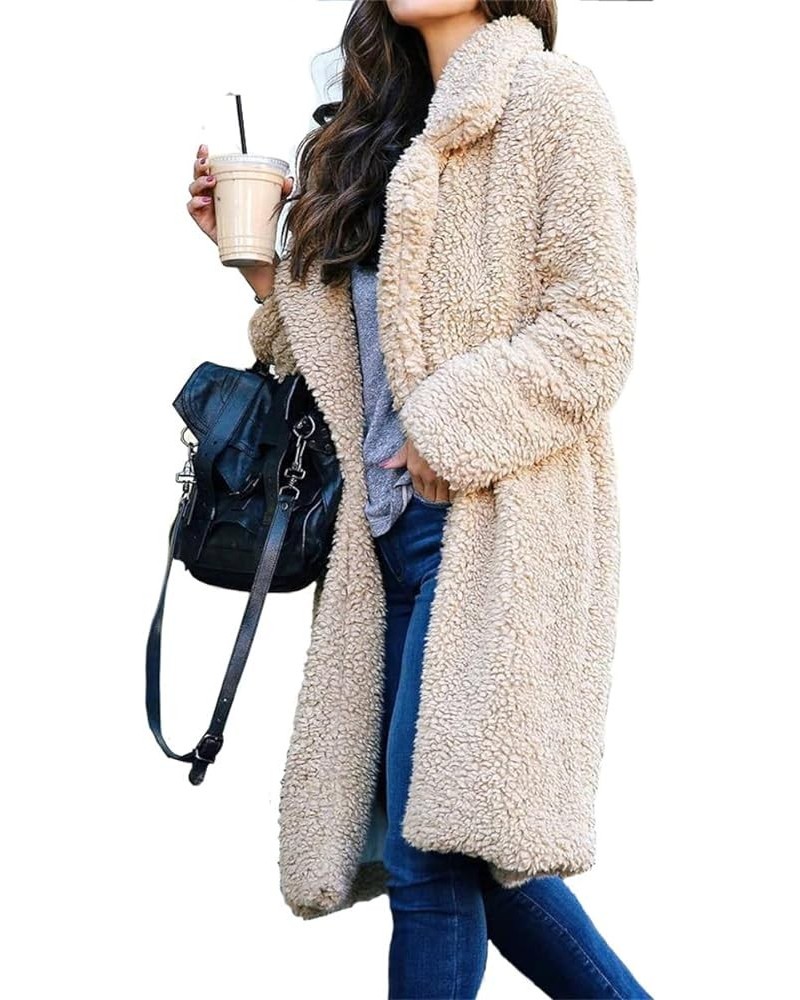 Womens Faux Fur Coats Long Sleeve Lapel Fuzzy Fleece Outerwear Open Front Long Cardigan Coat Trench Jackets Overcoat A-beige ...