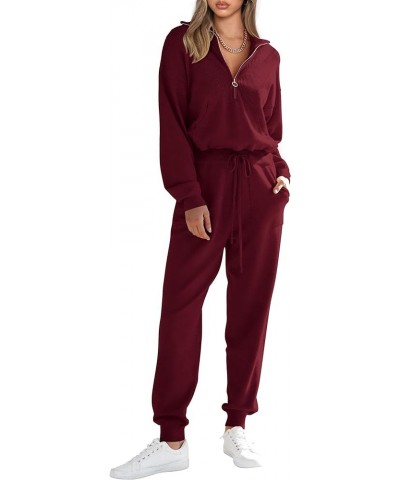 Women's 2 Piece Sweater Set Pullover Zip Up Sweatshirt Jogger Sweatpants Tracksuit Casual Outfit Wine Red $28.00 Activewear