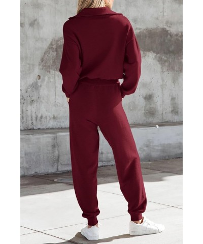 Women's 2 Piece Sweater Set Pullover Zip Up Sweatshirt Jogger Sweatpants Tracksuit Casual Outfit Wine Red $28.00 Activewear