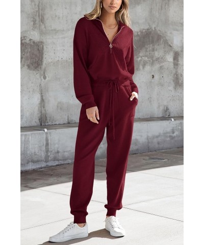 Women's 2 Piece Sweater Set Pullover Zip Up Sweatshirt Jogger Sweatpants Tracksuit Casual Outfit Wine Red $28.00 Activewear