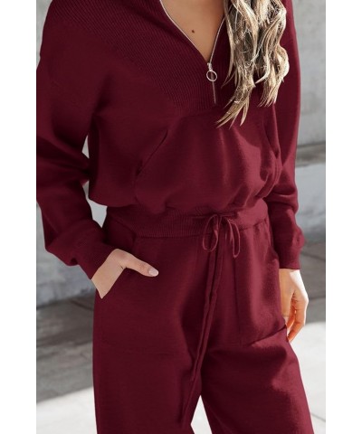 Women's 2 Piece Sweater Set Pullover Zip Up Sweatshirt Jogger Sweatpants Tracksuit Casual Outfit Wine Red $28.00 Activewear