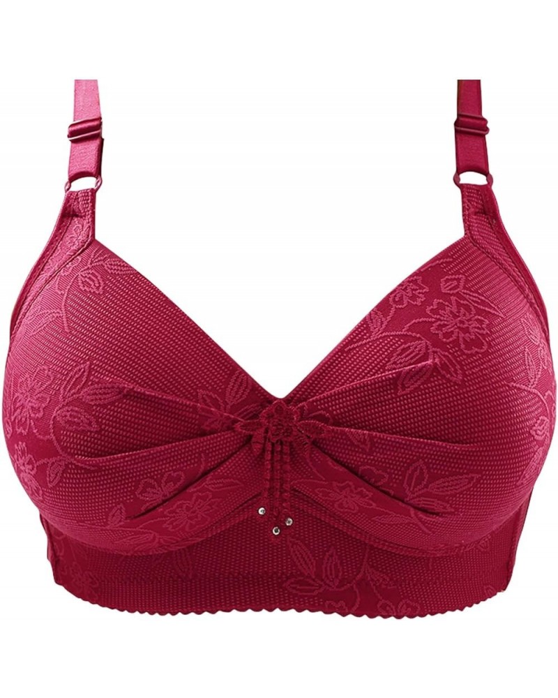 Women's T Shirt Bras Sexy Plus Size No Steel Ring Bra Thin Push Up Bra Pack, M-3XL Red $6.37 Lingerie