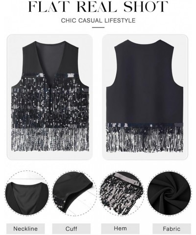 Womens Sequin Fringe Sleeveless Vest Sparkly Lightweight Fitted Jacket Cardigan Black $18.89 Vests