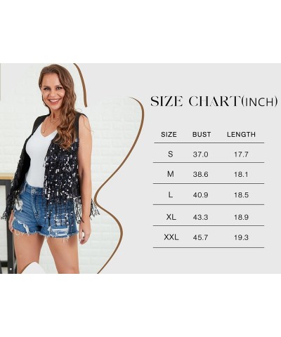 Womens Sequin Fringe Sleeveless Vest Sparkly Lightweight Fitted Jacket Cardigan Black $18.89 Vests