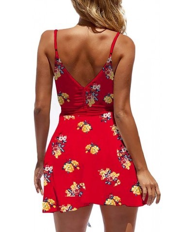 Women Dress Summer V Neck Mini Floral Print Swing Dress Sleeveless Spaghetti Strap Skater Dresses with Belt Type 4 $17.38 Dre...