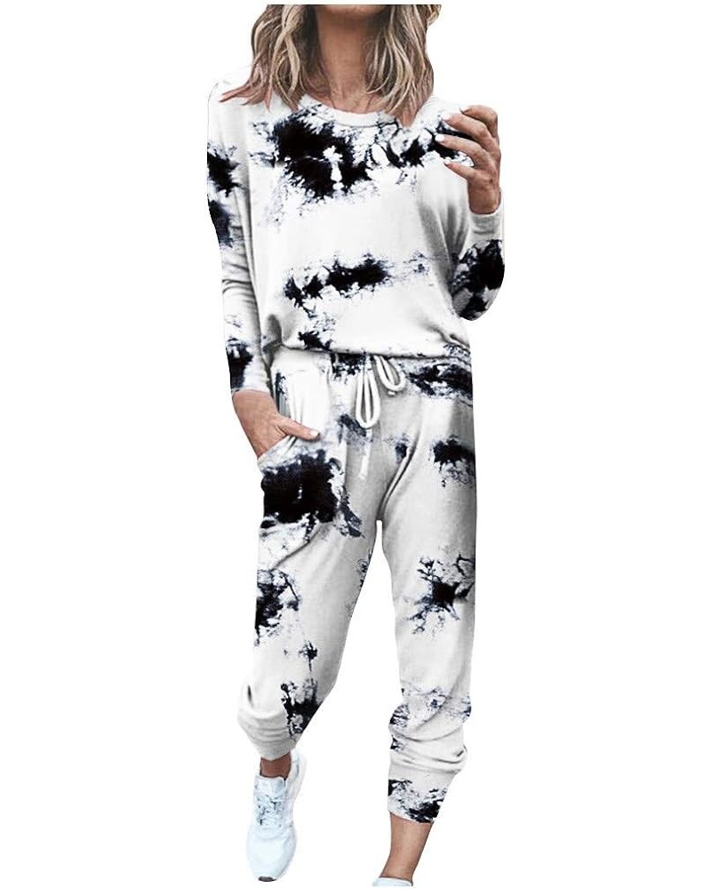 Two Piece Outfits For Women Jogging Suits Fall Winter Long Sleeve Sweatsuits Sets Pant Tie-Dye Hooded Sweatsuits Tracksuits B...