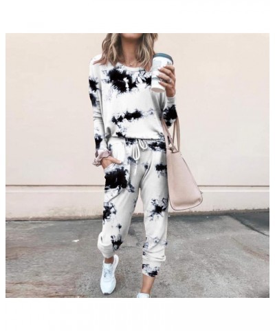 Two Piece Outfits For Women Jogging Suits Fall Winter Long Sleeve Sweatsuits Sets Pant Tie-Dye Hooded Sweatsuits Tracksuits B...