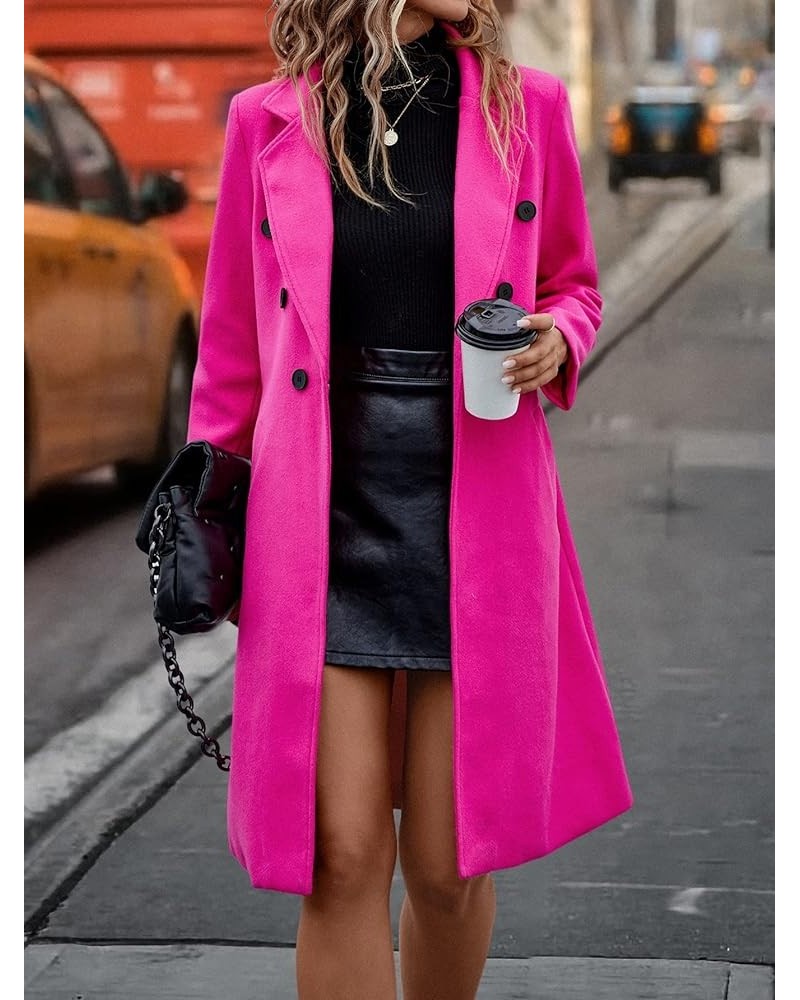 Jackets for Women Lapel Neck Double Breasted Overcoat (Color : Hot Pink, Size : Large) X-Small Hot Pink $34.05 Coats