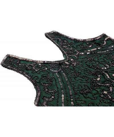 Women's 1920s Flapper Fringe Beaded Great Gatsby Party Dress with Costume Set Style02-black&green $21.96 Sets