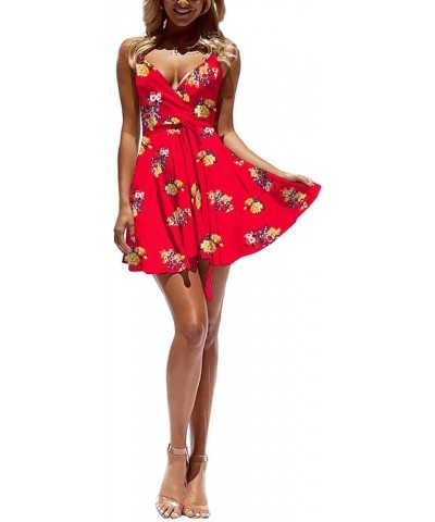 Women Dress Summer V Neck Mini Floral Print Swing Dress Sleeveless Spaghetti Strap Skater Dresses with Belt Type 4 $17.38 Dre...