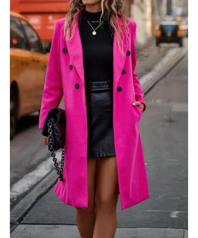 Jackets for Women Lapel Neck Double Breasted Overcoat (Color : Hot Pink, Size : Large) X-Small Hot Pink $34.05 Coats