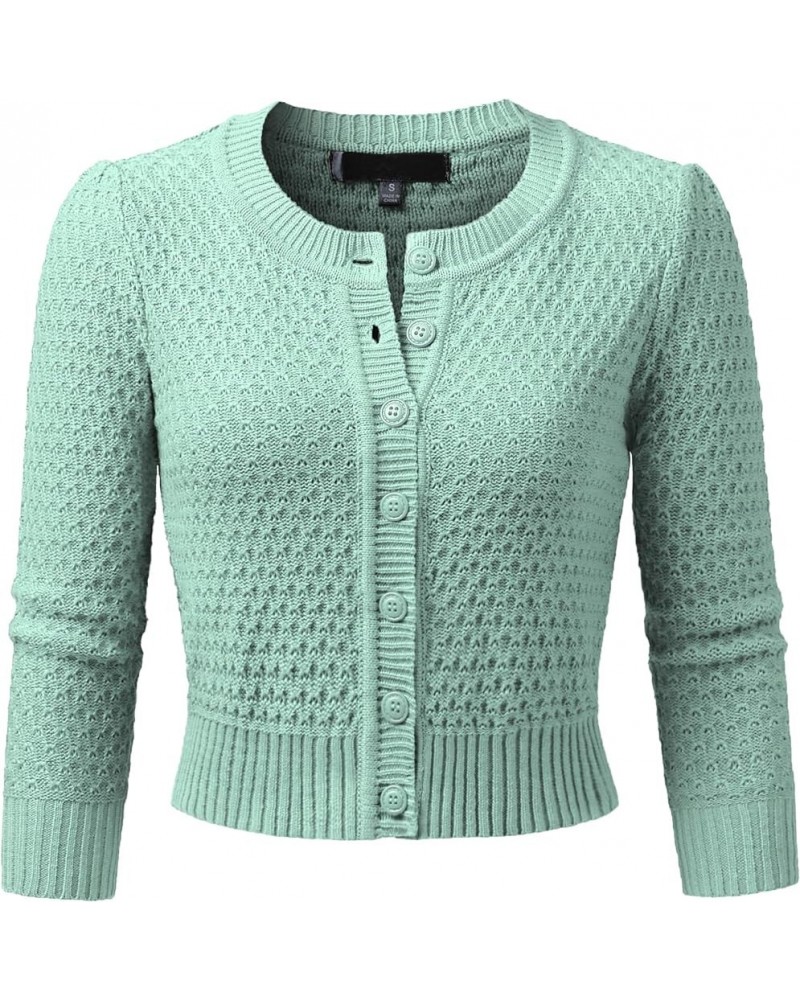 Women's 3/4 Sleeve Crew Neck Button Down Cotton Knit Cropped Cardigan Sweater (S-3XL) Jcd005_aqua $15.02 Sweaters