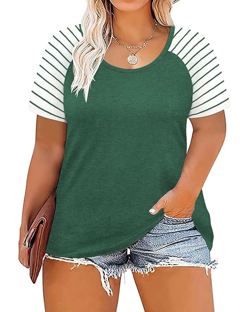 Women's Plus Size Tops Striped Raglan Tee Shirts Casual Tunics Blouses 01_green $17.99 Tops