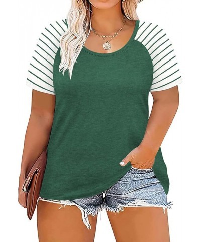 Women's Plus Size Tops Striped Raglan Tee Shirts Casual Tunics Blouses 01_green $17.99 Tops