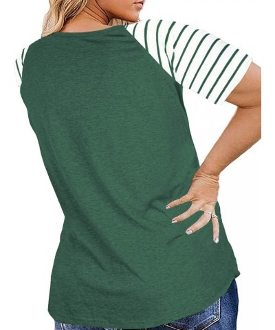 Women's Plus Size Tops Striped Raglan Tee Shirts Casual Tunics Blouses 01_green $17.99 Tops