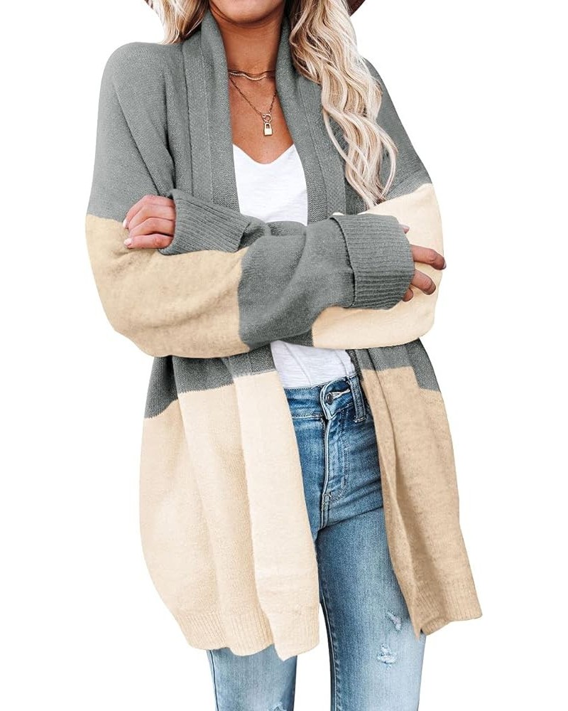 Women's Cable Knit Open Front Long Sleeve Cardigan with Pockets Grey B $16.45 Sweaters