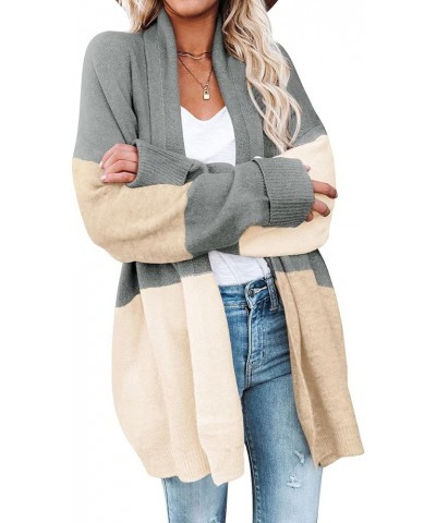 Women's Cable Knit Open Front Long Sleeve Cardigan with Pockets Grey B $16.45 Sweaters