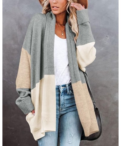 Women's Cable Knit Open Front Long Sleeve Cardigan with Pockets Grey B $16.45 Sweaters