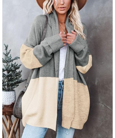 Women's Cable Knit Open Front Long Sleeve Cardigan with Pockets Grey B $16.45 Sweaters