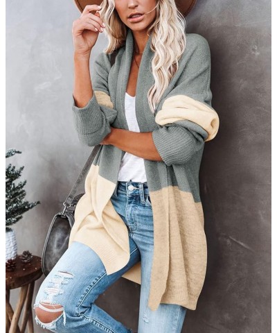 Women's Cable Knit Open Front Long Sleeve Cardigan with Pockets Grey B $16.45 Sweaters